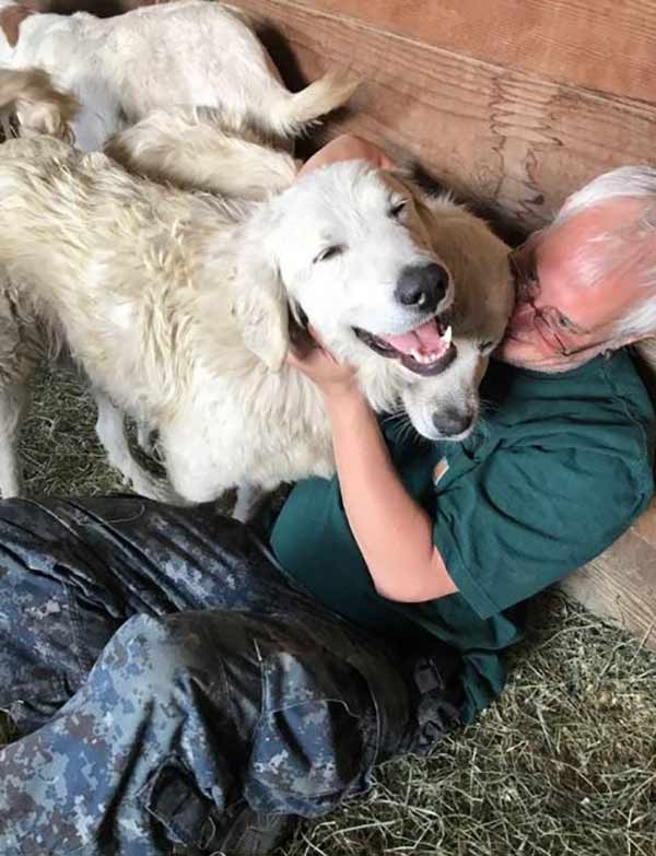 After being forced to leave his dog and goats behind during a wildfire, a farmer returned to find a miracle had occurred